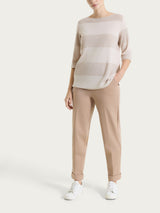 Maglietta con scollo a barchetta e macro righe in Summer Light e Lurex Rosa Donna - Ragno