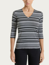 Maglietta a righe alternate con scollo a V in Viscosa Summer Neri Donna - Ragno