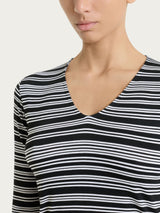 Maglietta a righe alternate con scollo a V in Viscosa Summer Neri Donna - Ragno
