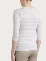 Summer Bianco Women's V-neck Viscose Alternating Striped T-Shirt - Ragno