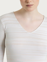 Maglietta a righe alternate con scollo a V in Viscosa Summer Bianchi Donna - Ragno