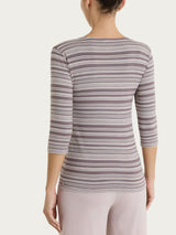 Maglietta a righe alternate con scollo a V in Viscosa Summer Marroni Donna - Ragno