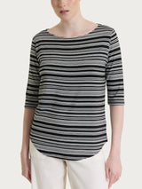 Maglietta a righe alternate con scollo a barchetta in Viscosa Summer Neri Donna - Ragno