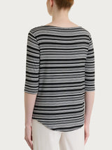 Maglietta a righe alternate con scollo a barchetta in Viscosa Summer Neri Donna - Ragno
