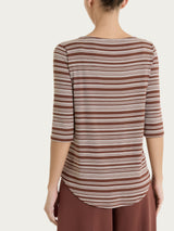 Maglietta a righe alternate con scollo a barchetta in Viscosa Summer Marroni Donna - Ragno