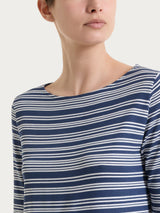 Maglietta a righe alternate con scollo a barchetta in Viscosa Summer Blu Donna - Ragno