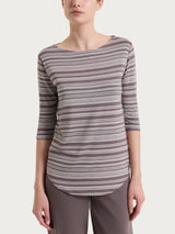 Brown Women's Summer Viscose Alternating Stripes Boatneck T-Shirt - Ragno