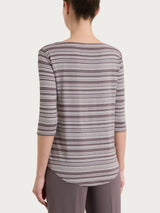 Brown Women's Summer Viscose Alternating Stripes Boatneck T-Shirt - Ragno