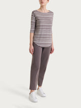 Brown Women's Summer Viscose Alternating Stripes Boatneck T-Shirt - Ragno