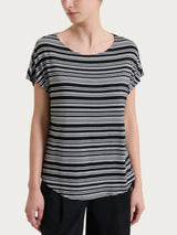 Maglietta girocollo a righe alternate in Viscosa Summer Neri Donna - Ragno