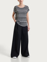 Maglietta girocollo a righe alternate in Viscosa Summer Neri Donna - Ragno
