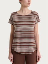 Maglietta girocollo a righe alternate in Viscosa Summer Marroni Donna - Ragno