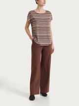 Maglietta girocollo a righe alternate in Viscosa Summer Marroni Donna - Ragno