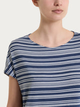Maglietta girocollo a righe alternate in Viscosa Summer Blu Donna - Ragno