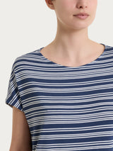 Maglietta girocollo a righe alternate in Viscosa Summer Blu Donna - Ragno