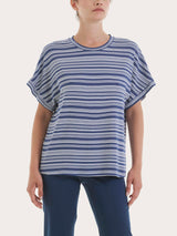 Maglietta girocollo a righe alternate in Viscosa Summer Blu Donna - Ragno