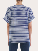 Maglietta girocollo a righe alternate in Viscosa Summer Blu Donna - Ragno