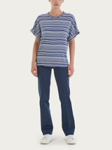 Maglietta girocollo a righe alternate in Viscosa Summer Blu Donna - Ragno