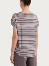 Maglietta girocollo a righe alternate in Viscosa Summer Marroni Donna - Ragno