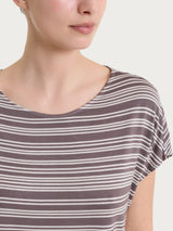 Maglietta girocollo a righe alternate in Viscosa Summer Marroni Donna - Ragno