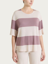 Maglietta girocollo e con macro righe in Summer Light Viola Donna - Ragno