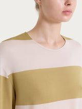 Maglietta girocollo e con macro righe in Summer Light Verdi Donna - Ragno