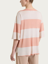 Maglietta con scollo a V e macro righe in Summer Light Arancioni Donna - Ragno