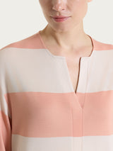 Maglietta con scollo a V e macro righe in Summer Light Arancioni Donna - Ragno