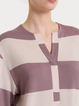 Maglietta con scollo a V e macro righe in Summer Light Viola Donna - Ragno