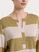 Maglietta con scollo a V e macro righe in Summer Light Verdi Donna - Ragno