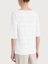 T-Shirt mit Rundhalsausschnitt und Mikrostreifen in Summer Light Bianco Women - Ragno