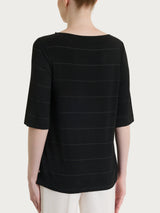 Maglietta con collo a barchetta e micro righe in Summer Light Neri Donna - Ragno