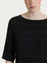 Maglietta con collo a barchetta e micro righe in Summer Light Neri Donna - Ragno