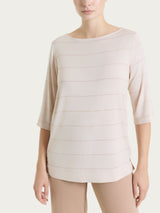 Maglietta con collo a barchetta e micro righe in Summer Light Rosa Donna - Ragno