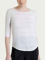 Maglietta girocollo con micro righe in Summer Light Bianchi Donna - Ragno