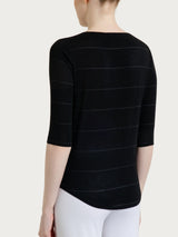 Maglietta girocollo con micro righe in Summer Light Neri Donna - Ragno