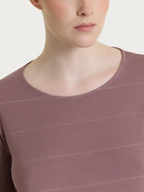 Maglietta girocollo con micro righe in Summer Light Viola Donna - Ragno