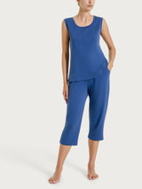 Top smanicato in Eco Cotton Stretch Blu Donna - Ragno