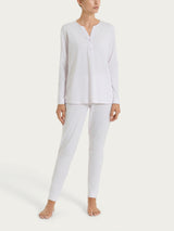 Pigiama lungo con pizzo e collo a serafino in Jersey di Cotone Viola Donna - Ragno