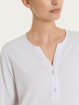 Pigiama lungo con pizzo e collo a serafino in Jersey di Cotone Viola Donna - Ragno