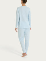 Pigiama lungo con pizzo e collo a serafino in Jersey di Cotone Azzurri Donna - Ragno