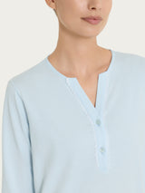 Pigiama lungo con pizzo e collo a serafino in Jersey di Cotone Azzurri Donna - Ragno