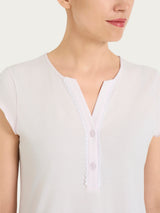 Camicia da notte tinta unita con collo a serafino in Jersey di Cotone Viola Donna - Ragno