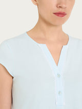 Camicia da notte tinta unita con collo a serafino in Jersey di Cotone Azzurri Donna - Ragno