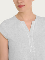 Camicia da notte tinta unita con collo a serafino in Jersey di Cotone Neri Donna - Ragno