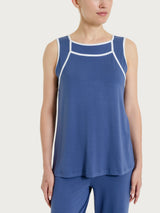 Top a spalla larga con piping in Viscosa Summer Blu Donna - Ragno
