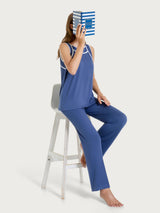 Top a spalla larga con piping in Viscosa Summer Blu Donna - Ragno