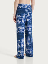 Sommerblaue Damenhose aus Viskose mit Blumenmuster und weitem Bein - Ragno