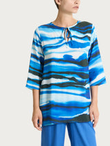 Caftano con fantasia marmorizzata in EcoSeta Azzurri Donna - Ragno