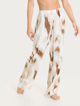 Pantalone ampio con fantasia marmorizzata in EcoSeta Marroni Donna - Ragno